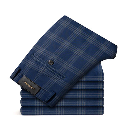 Brand Clothing Mens Casual Pants Fashion Plaid Classic Business Formal Trousers Elastic Straight Social Luxury Suit Pants