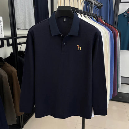 Original Brand Men's Polo Shirt 100 Cotton Lapel Dog Embroider Long Sleeve T-Shirt Autumn New Business Casual Handsome Men'swear