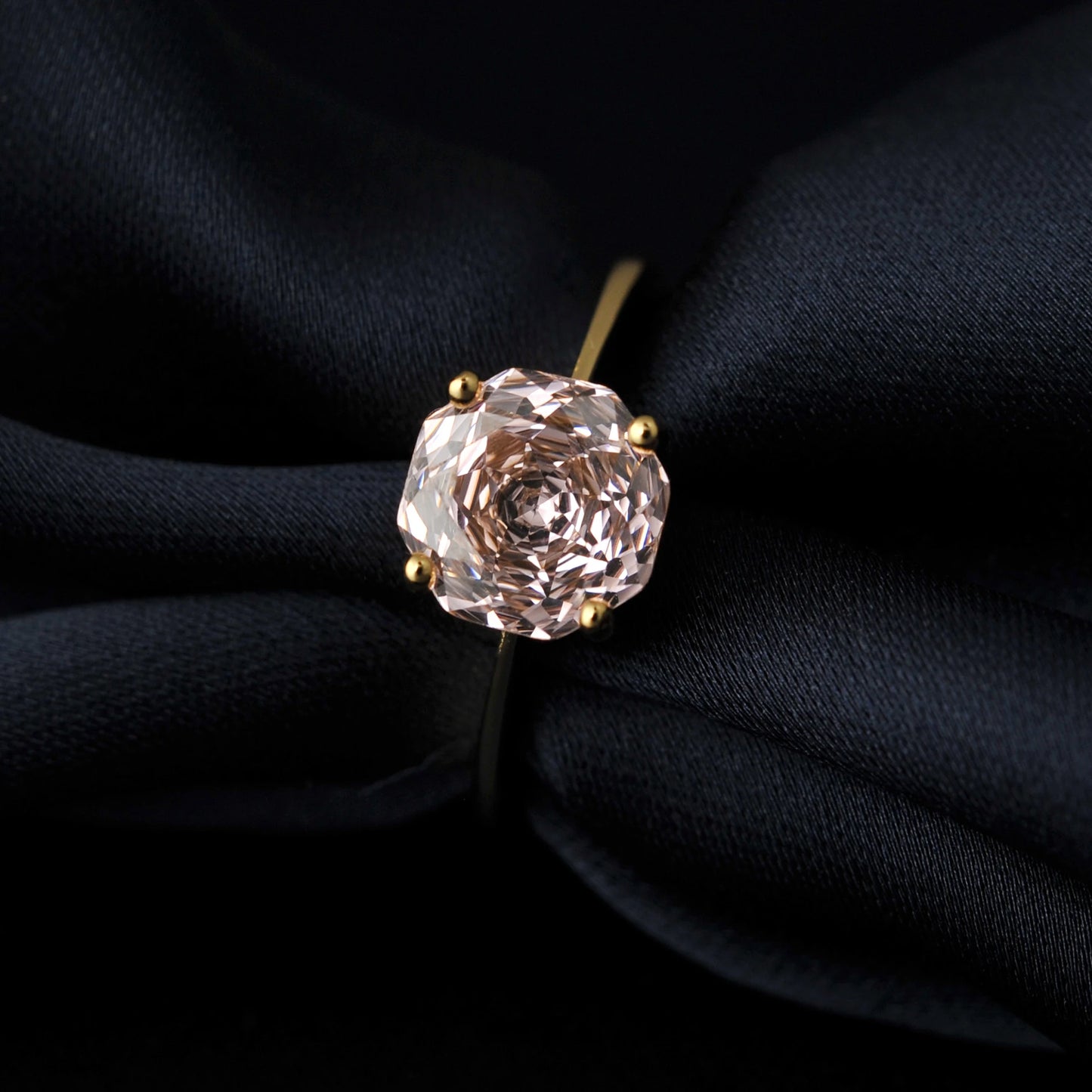 1.5ct 5A Octagon Rose Cut Cubic Zirconia Morganite Pink Solitaire Ring 18K Yellow Gold Plating 925 Sterling Silver
