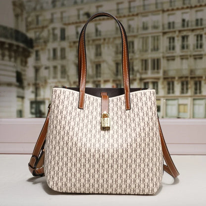 Exquisite Monogram Tote Bag Padlock Accent Quality Shoulder Straps Fine Stitching Spacious Daily Commute Travel Essential
