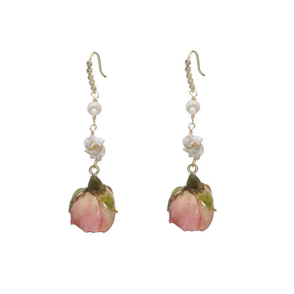 Natural Freshwater Pearl Enamel Resin Flower Earrings Korean Style Women's Luxury Vintage Jewelry Fashion Ladies and Girls Gift