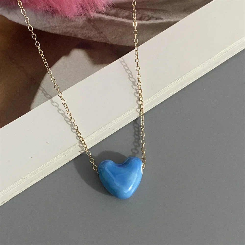 1 PC Fashion Love Heart Choker Necklace Various Color Gift Necklace Golden Color Link Chain Neck Jewelry