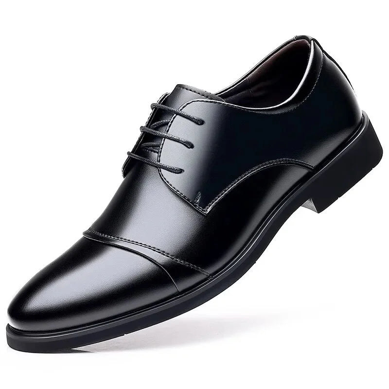 Men's Formal Wedding Shoes Large Size Increase Business Leather Shoes Rubber Bottom Microfiber Upper Cross-Border Men's Shoes