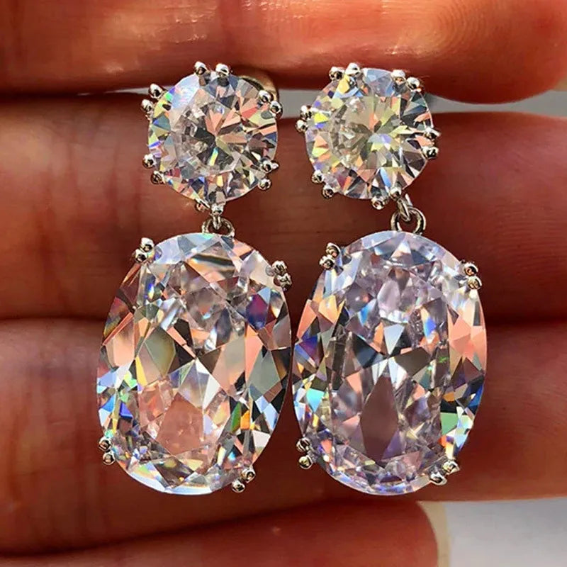 925 Sterling Silver Big Oval CZ Women Drop Earrings Elegant Female Accessories Brilliant Cubic Zirconia Earring Trendy Jewelry