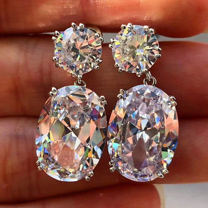 925 Sterling Silver Big Oval CZ Women Drop Earrings Elegant Female Accessories Brilliant Cubic Zirconia Earring Trendy Jewelry