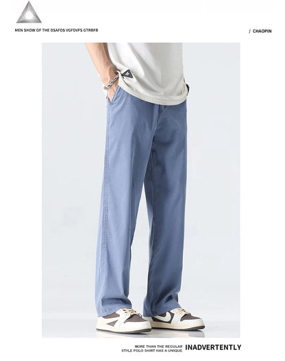 Coffee Ultra-thin Wide Pants Men Lyocell Fabric Breathable Soft Straight Casual Trousers Loose Simple Male Sweatpants