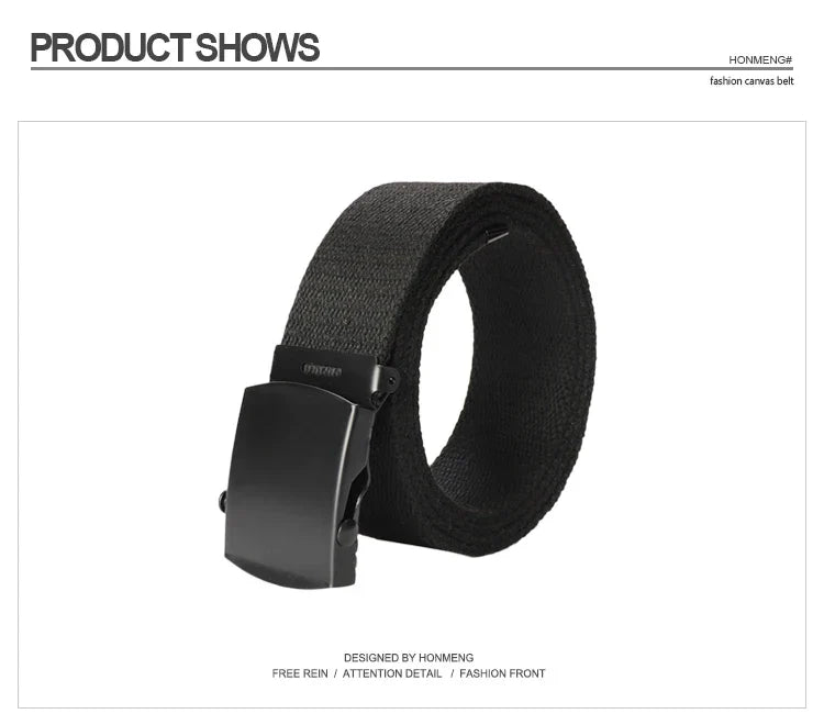 New Unisex Automatic Buckle Fashion Nylon Belt Classic Popular Casual Light Practical Woven Smooth Women Men Canvas Belt 3.8cm