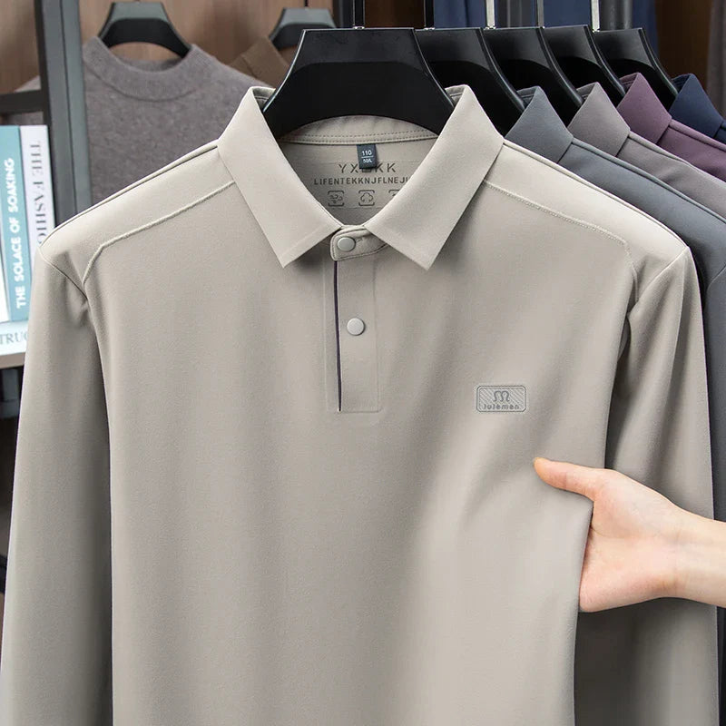 2025 Long Sleeved Polo Shirt for Spring and Autumn Men's Clothing with A Base Collar Casual and Fashionable Long Sleeved T-shirt