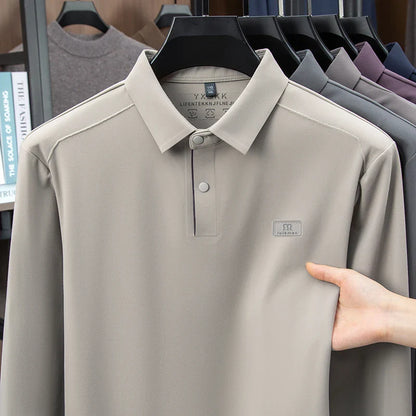 2025 Long Sleeved Polo Shirt for Spring and Autumn Men's Clothing with A Base Collar Casual and Fashionable Long Sleeved T-shirt