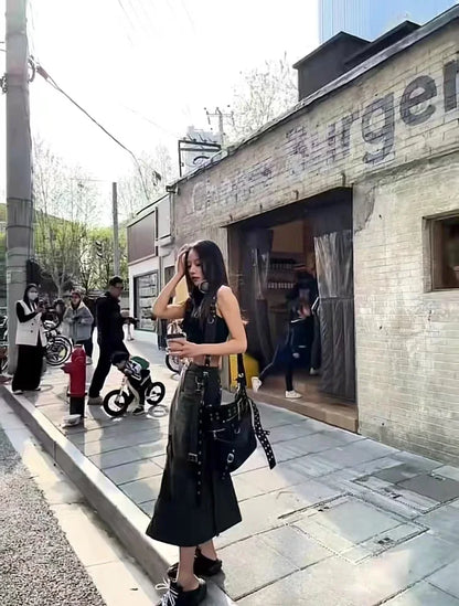 High Street Vintage Handbag Women New Rivet Large Capacity Casual Crossbody Bags Ladies Moto Biker Black Messenger Bag