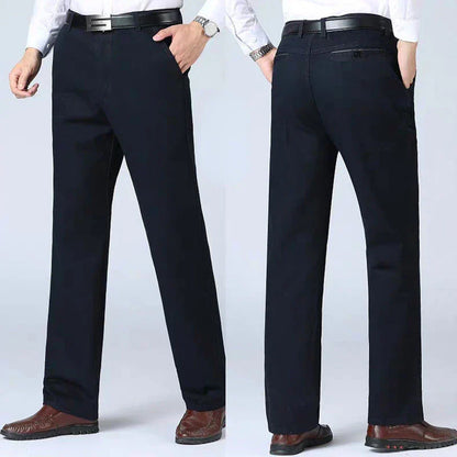 Summer Thin 100% Cotton Pants Mens Autumn Thick Suit Pant Slacks High Waist Straight Loose Bland Solid Business Casual Pants