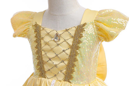 Kids Belle Elegant Costume Girls Halloween Princess Cosplay Party Mesh Dress Children Birthday Clothes Carnival Luxury Ball Gown