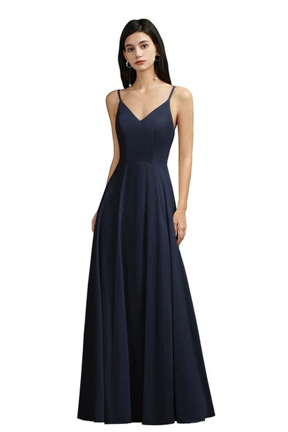 MisShow Chiffon Laço Vestidos De Noite Decote V Alças Finas Elegante Sem Mangas Vestidos De Baile De Festa Formais Robe De Soiree Longue