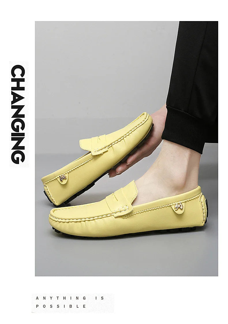 2025 New Handmade Beanie Shoes Men's Soft Sole Lazy Korean Style Trbottomy Easiest for Match Casual Slip-On Driving