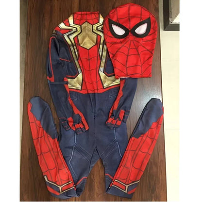 Kids Superhero Onesie Movie Character Role Play Mask Costume Halloween Spider Pattern Costume Kids Holiday Gift