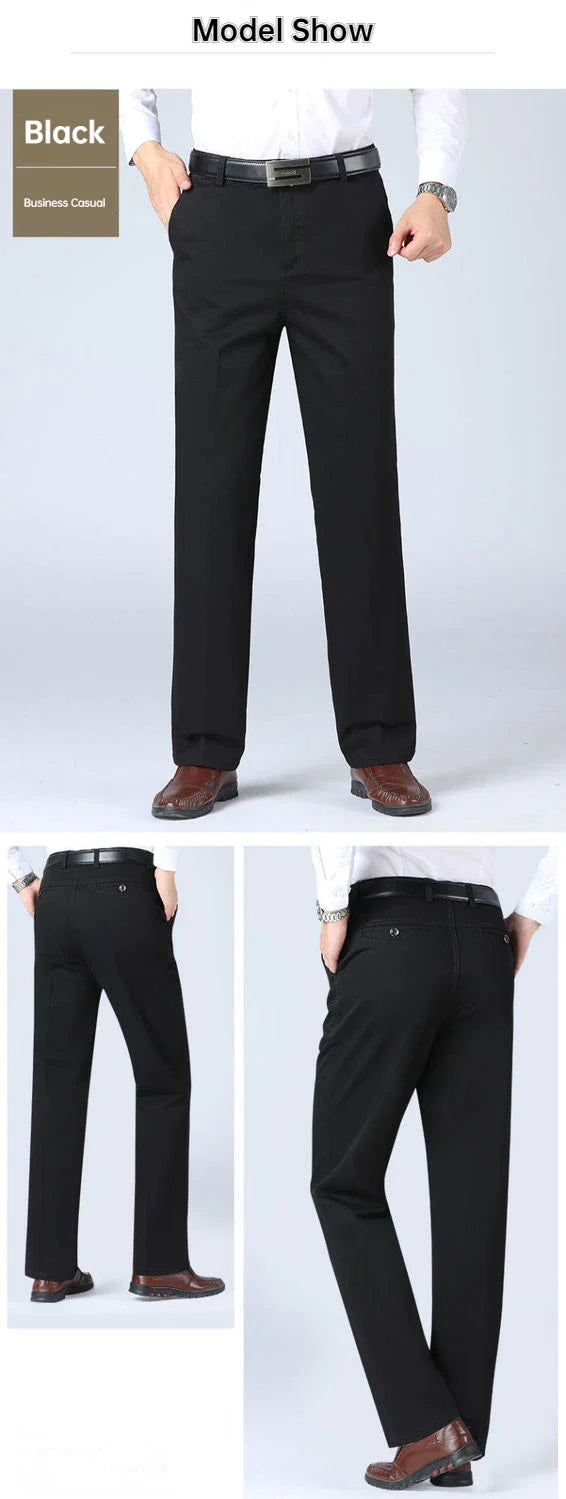 Mens Summer Thin Autumn Thick 100% Cotton Suit Pant Slacks High Waist Straight Loose Bland Solid Casual Business Pants GOZBKF