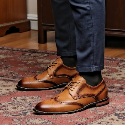 Men's Classic Brogue Dress Shoes – Oxford Wingtip Leather Formal Footwear