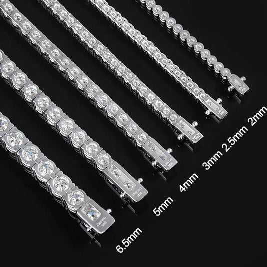 2mm Moissanite Tennis Bracelet 925 Sterling Silver Plated White Gold Bracelet for Women Man Sparkling Party Jewelry