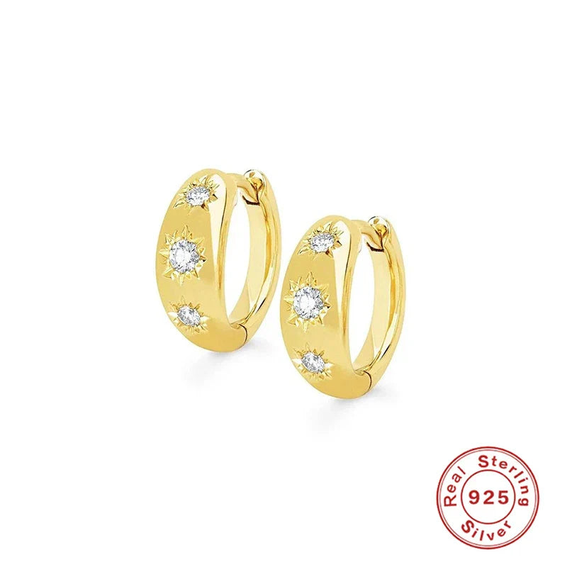 Ins Star Anise 925 Sterling Silver  Earring For Women Hoop Earrings Crystal Fine Jewelry Glossy 18K Gold Mom Gift Trend