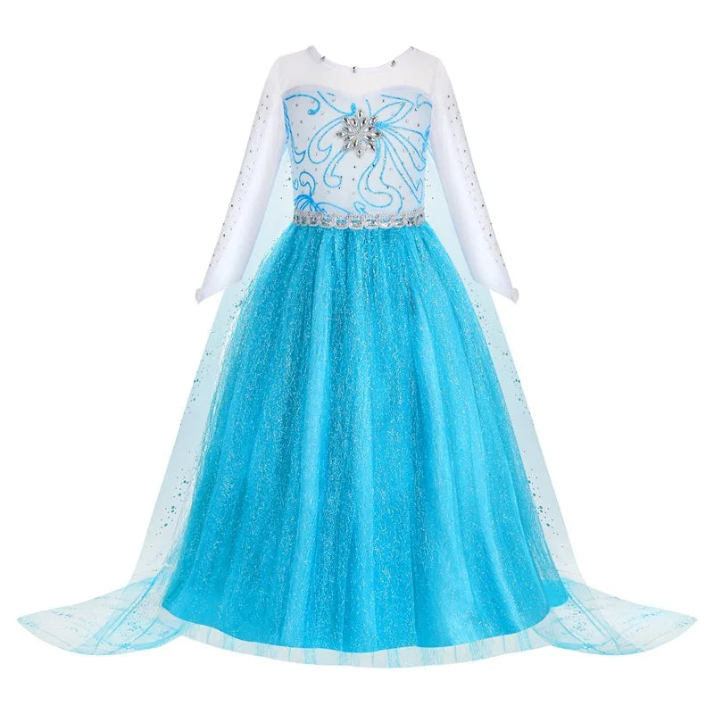 Jasmine Rapunzel Snow Queen Elsa Princess Dress Girl Mesh Sequin Dress Kids Cosplay Belle Aurora Costumes Carnival Party Gowns