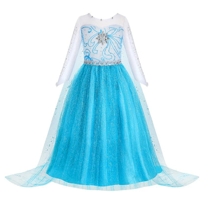 Jasmine Rapunzel Snow Queen Elsa Princess Dress Girl Mesh Sequin Dress Kids Cosplay Belle Aurora Costumes Carnival Party Gowns