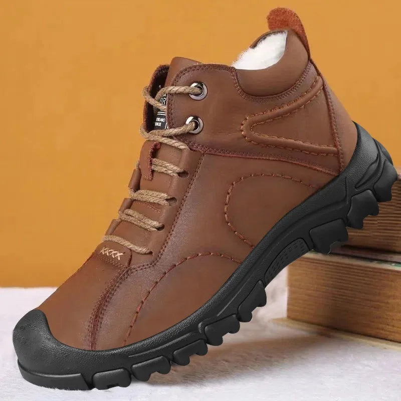 Winter New Cotton Shoes Plus Fleece Thick Casual Sports Shoes Men's High Top Leather Shoes Fashion Snow Boots