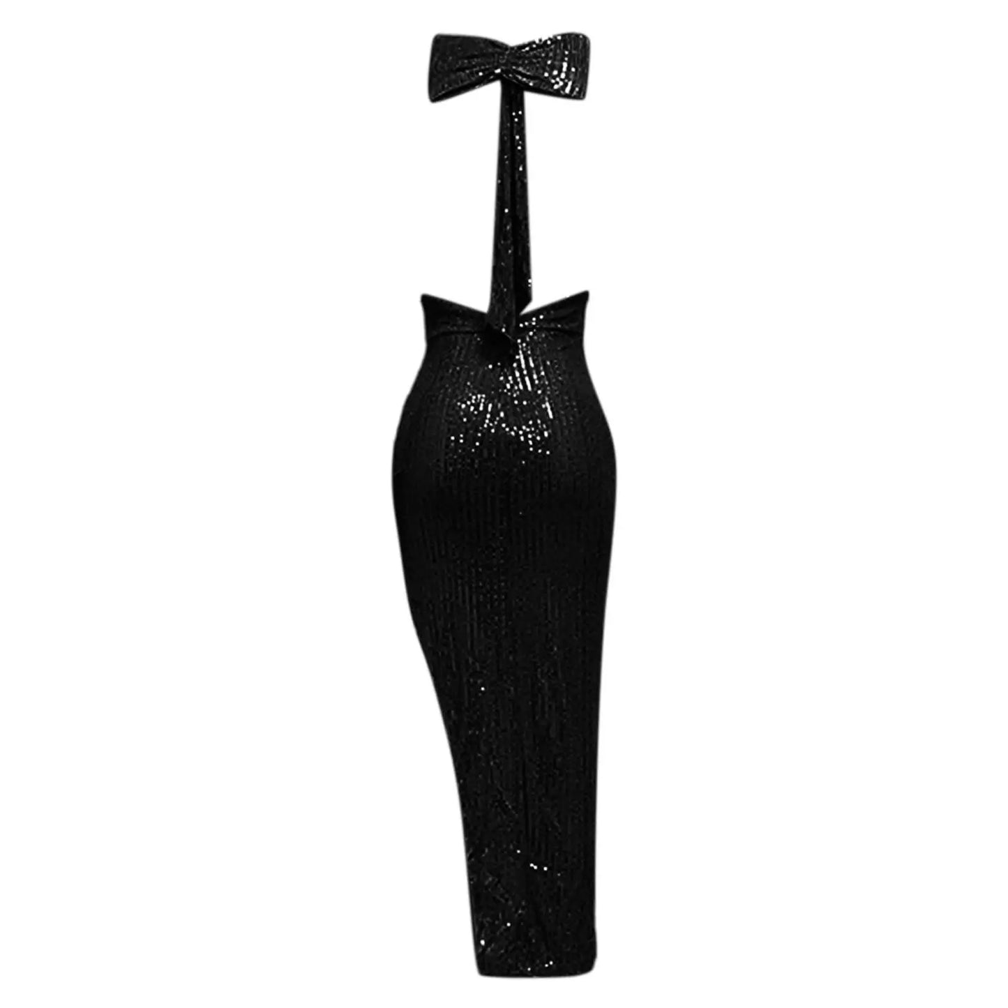 Women's Sequined Long Party Dresses Fashion Solid Color Hanging Neck Round Neck Bow Sleeveless Slit Long Dress Evening Dresses