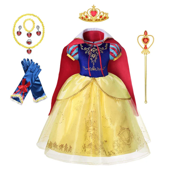 Vestido de Luxo Princesa Branca de Neve com Capa para Meninas Fantasia Infantil Cosplay de Fada Roupa de Carnaval para Crianças Vestido de Halloween