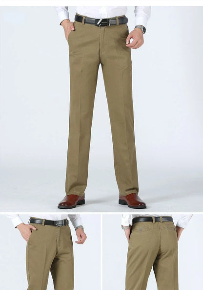Men's Classic 100% Cotton Summer Thin Pant Autumn Thick Casual Bland High Waist Trousers Business Office Cargo Pants GOZBKF