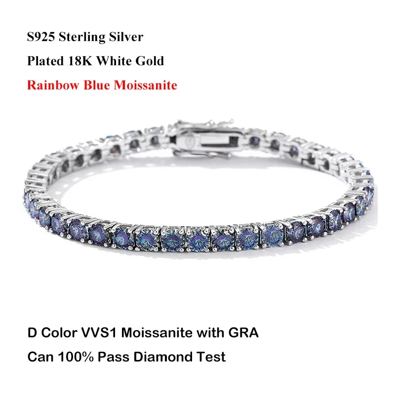 Luxury 3/4/5MM Full Blue Green Moissanite Tennis Bracelet for Men Women S925 Red Pass Diamond Test Bracelets Wholesale Gift