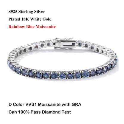 Luxury 3/4/5MM Full Blue Green Moissanite Tennis Bracelet for Men Women S925 Red Pass Diamond Test Bracelets Wholesale Gift