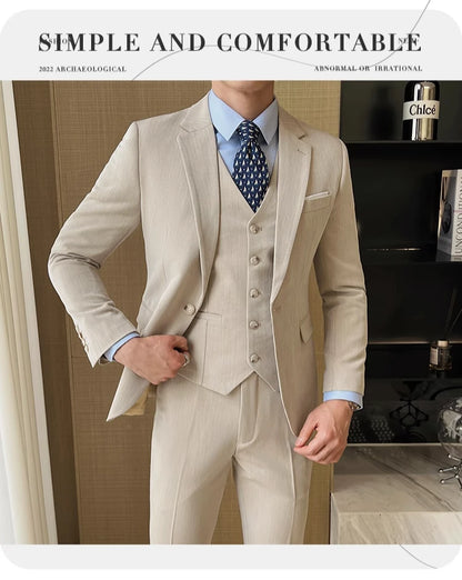 ( Jacket + Vest + Pants ) High-end Men's Slim Business Casual Suit Groom Wedding Dress Party Suit Blazers Waist Coat Trousers