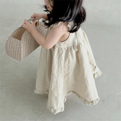 Korean Style New Summer Clothes for Baby Girl Dress Back V-neck Sleeveless Princess Dress Loose Doll Skirt Kids Clothes E1158