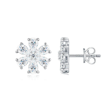 Cluster Flower Full Moissanite Stud Earrings for Women Pear Cut Lab Diamond Earring 925 Sterling Silver Ear Studs Fine Jewelry