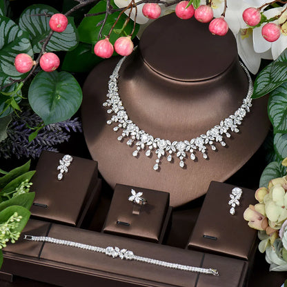 4pcs Necklace and Earrings Set AAA Cubic Zircon Jewelry Set for Dubai Nigeria Women Bridal Wedding Accessories N-119
