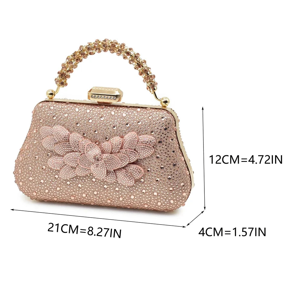 New Arrival Nigerian Women Heel Party Shoes and Bag Set Rhinestone Handbag Italian Design Luxury Wedding Shoes for Bride
