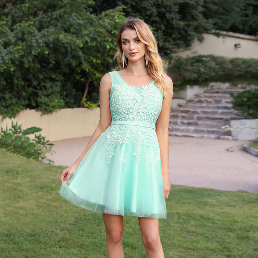 Mint Green Embroidery Lace-up Prom Dress V Neck Bridesmaid Dress Appliques Wedding Dress  Cocktail Dress vestidos para mujer
