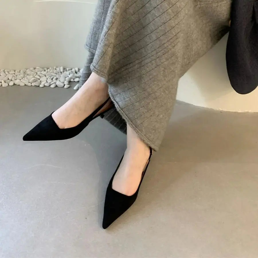 Women Sandals Pointed Toe Elegant Low-heel Shoes Summer Fashion Slingback Woman Mules Shoes Pumps Dress Shoes