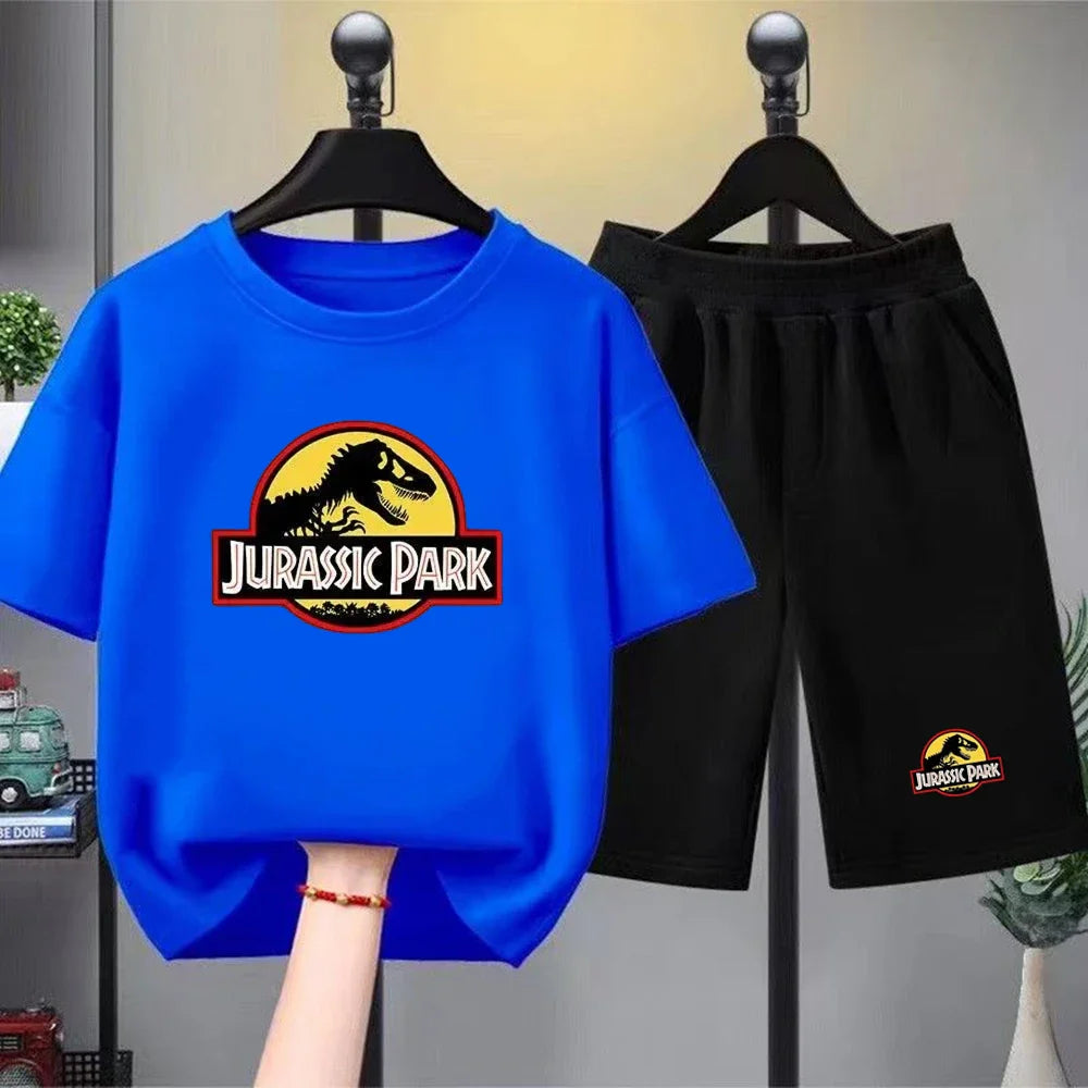 Children T-shirt+Shorts 2P Summer Clothing dinosaur Print Boy Girl Toddler 3-12Yrs Sports Short-Sleeved Casual Fashion Set