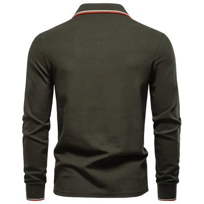 Men's Henley Neck Polo Shirt Cotton Solid Color Long Sleeve Autumn Winter Premium Luxury Mens Top