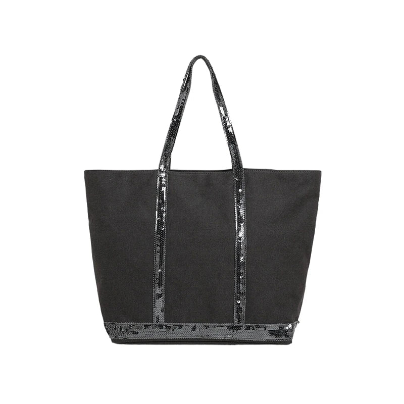 Multi-purpose Canvas Tote Bag with Sequins, Large Capacity for Women's Daily Use