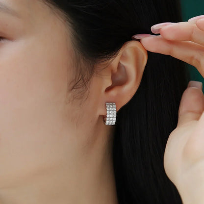 Full 2mm 0.03CT D Color Moissanite Hoop Earrings For Women  S925 Silver Pass Diamond Test Earring 3-Row Small Ear Buckle