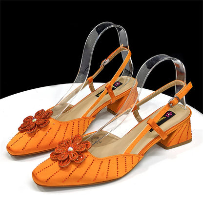 Italian Fashion Women's Elegant Orange Heels & Rhinestone Clutch Bag Set – Perfect for Parties and Special Occasions