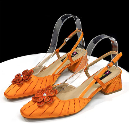 Party Shoes and Bag Ladies Heel Decoration Pure Elegant Flower Wedding Shoes and Bag Full Rhinestone Fashion Handbag