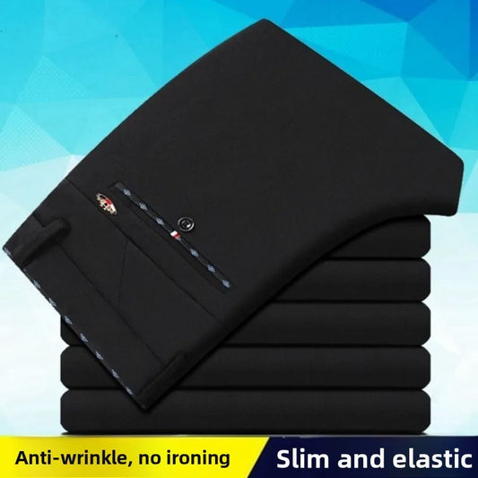 Men's Travel Dress Pants Stretch, No Iron Required Business Trousers, British Classic Slim Fit Lightweight Office Work Pants