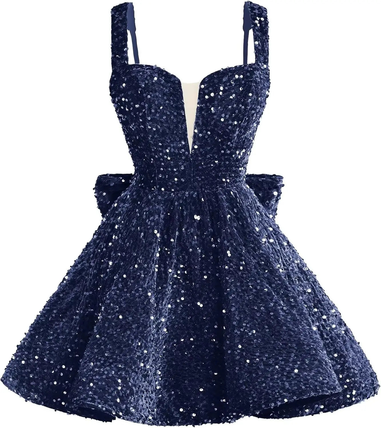 Sparkly Sequin Homecoming Dresses 2026 Short Spaghetti Straps V Neck Cocktail Party Gowns with Bow  Mini Dress Graduation Dress