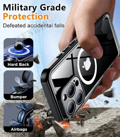 Waterproof Case For iPhone 17 16 15 Pro Max Plus Full Body Protective Cover Swim Underwater Diving Magsafe Magnetic Fundas