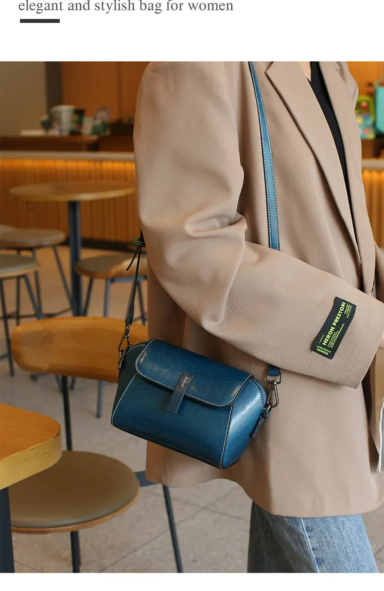Women's Small Phone Bag Fashionable Oil Wax Cowhide Leather Handbag Versatile and Simple Shoulder Bag High Quality Crossbody Bag