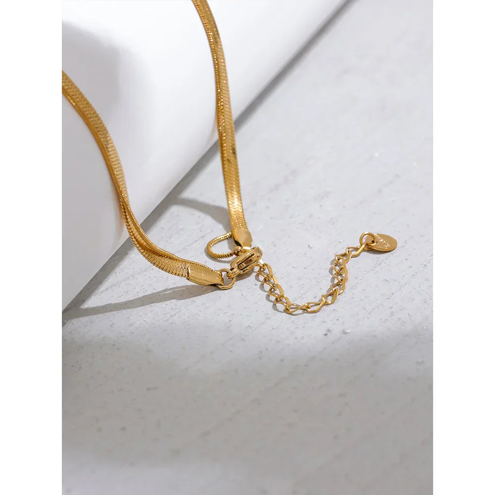 Snake Chain Double Layer Stainless Steel Water Drop Pendant Necklace for Women Statement 18k Gold Color Jewelry Waterproof