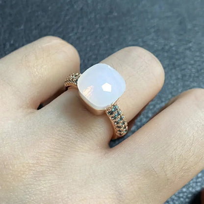 10.6mm Topaz Ring For Women Inlay Light Blue Zircon Candy Water Drop Crystal Ring Rose Gold Plated Jewelry Gift
